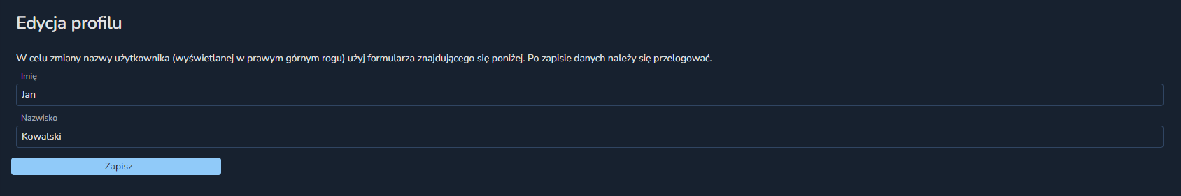 Edycja profilu